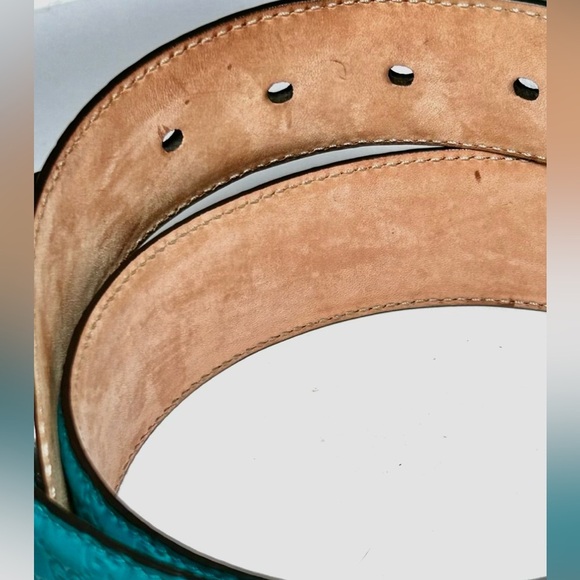 Gucci Microguccisima GG Teal Leather Belt with Gold Buckle main image 5